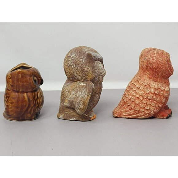 Set Of 3 Vintage Owl Figurines Handpainted Detailed Home Decor Collectibles - Picture 4 of 11